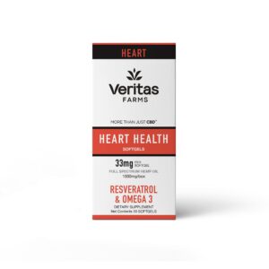 Heart health soft gels with full spectrum CBD, resveratrol & omega 3 box and sleeve