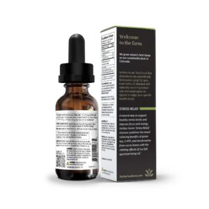 Stress relief drops bottle with CBD & L-theanine bottle and box back label
